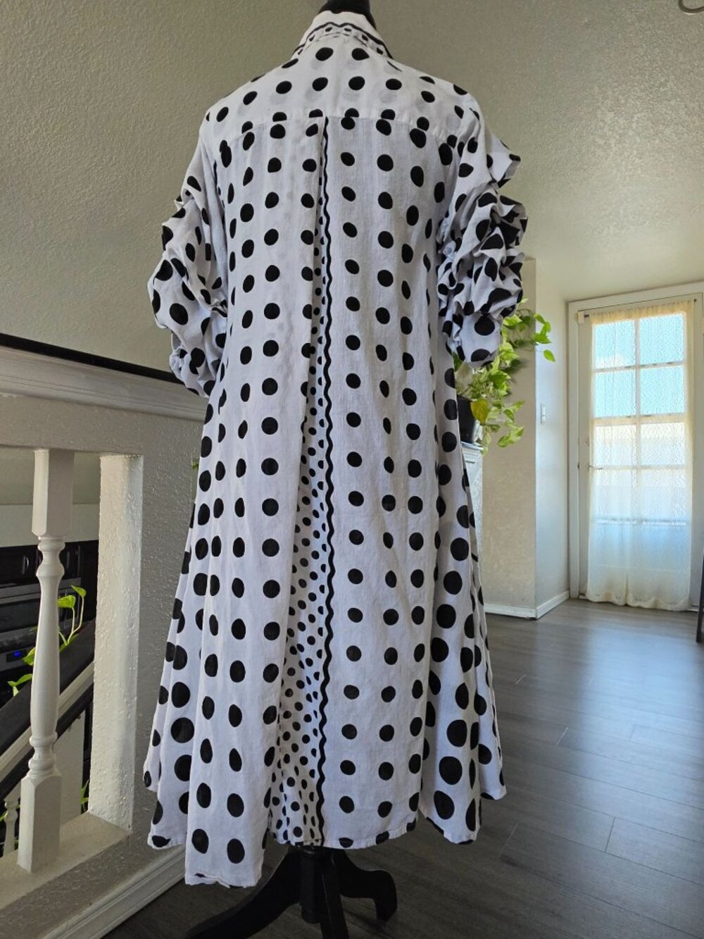 Polka Dot Ruffle Sleeve Cotton Tunic Dress By Step In Style S White/Black Lightw - Picture 2 of 16